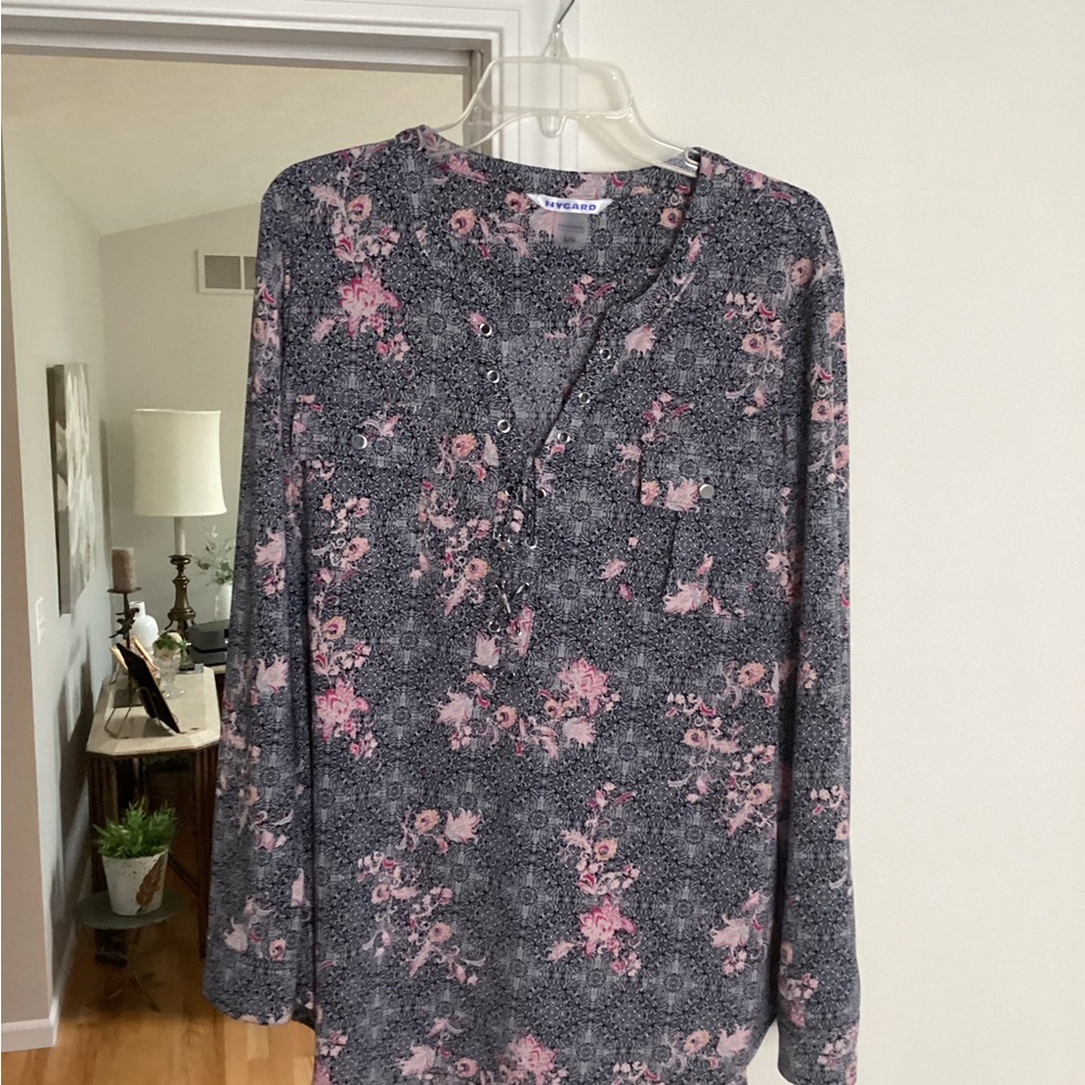 Peter Nygard Black and Pink Floral Blouse